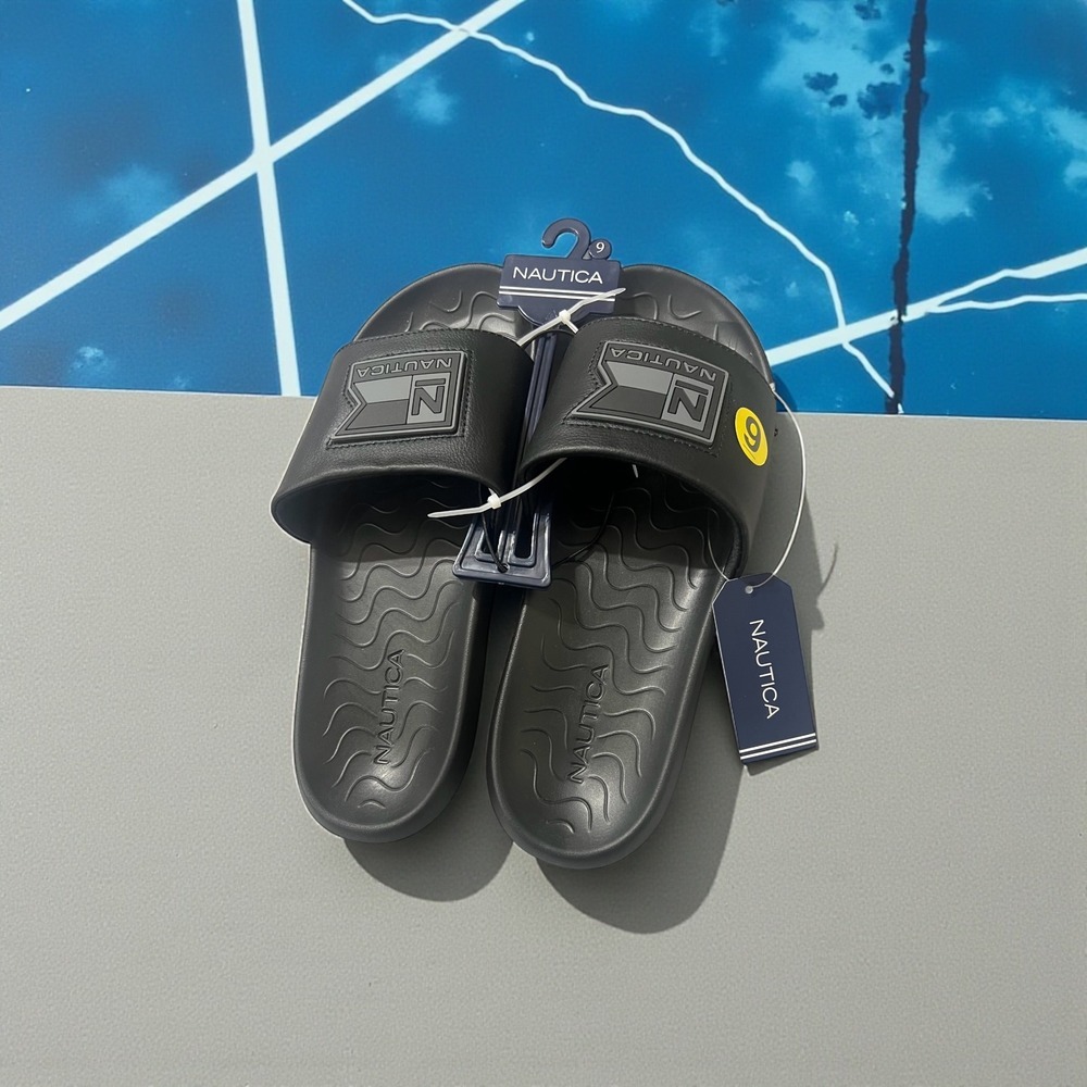 Nautica Men's Black Slide Sandals Size 9 Pool Beach Comfort - Picture 2 of 10